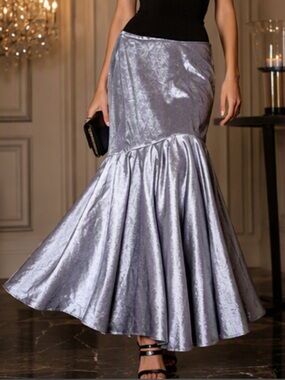 🌹 Melanie Lyne 🌹 Shiny Silver Asymmetrical Mermaid Fishtail Maxi Skirt